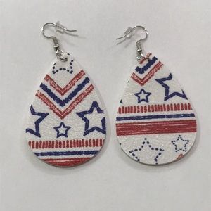 🆕 Red, White, & Blue Faux Leather Earrings